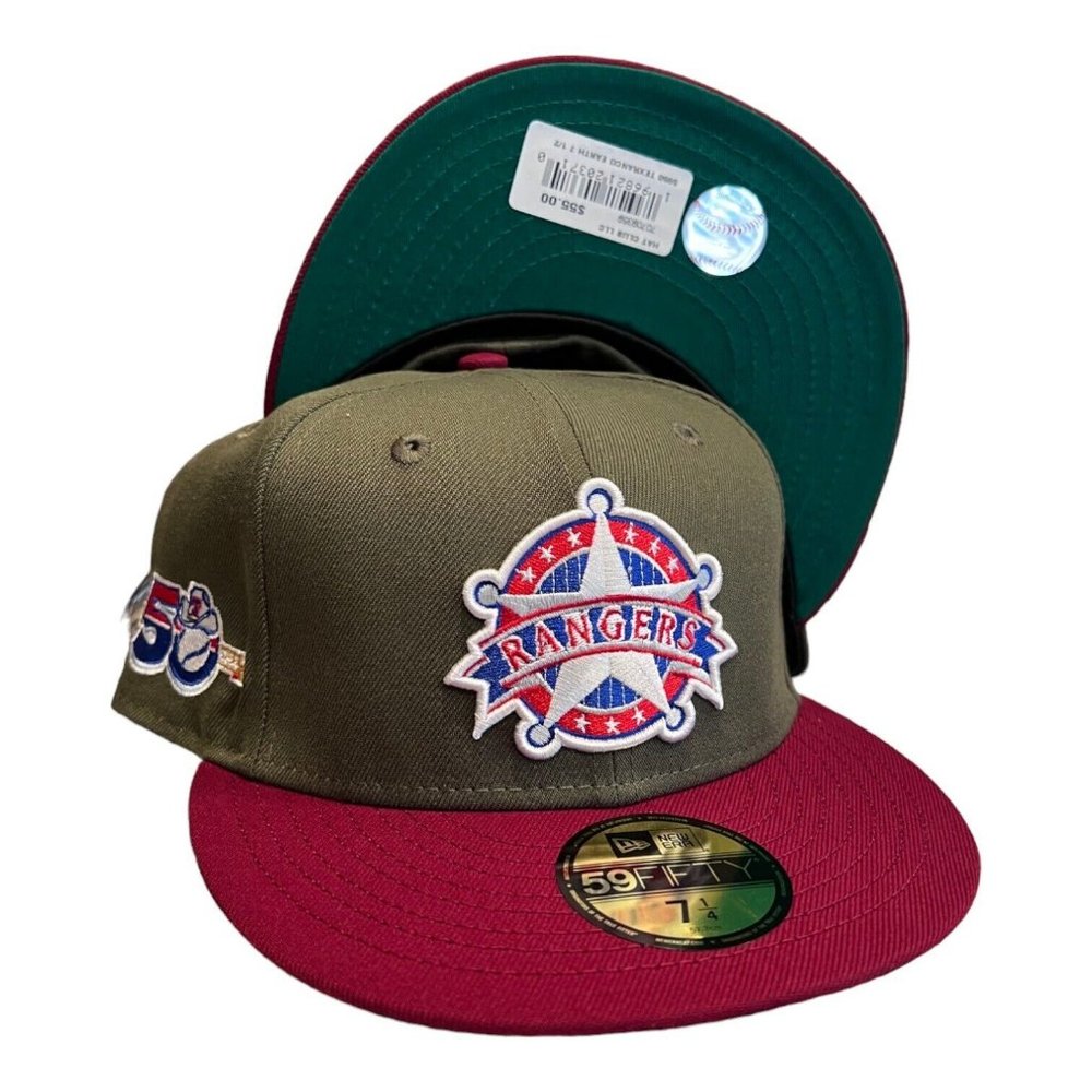 New Era Texas Rangers 2 Tone 59FIFTY Fitted Hat Cap 50th Year Side Patch